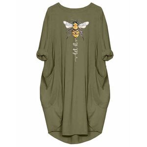 Womens Let It Be Long Sleeve Loose Pocket Oversize Tunic Pockets Dress, Green,